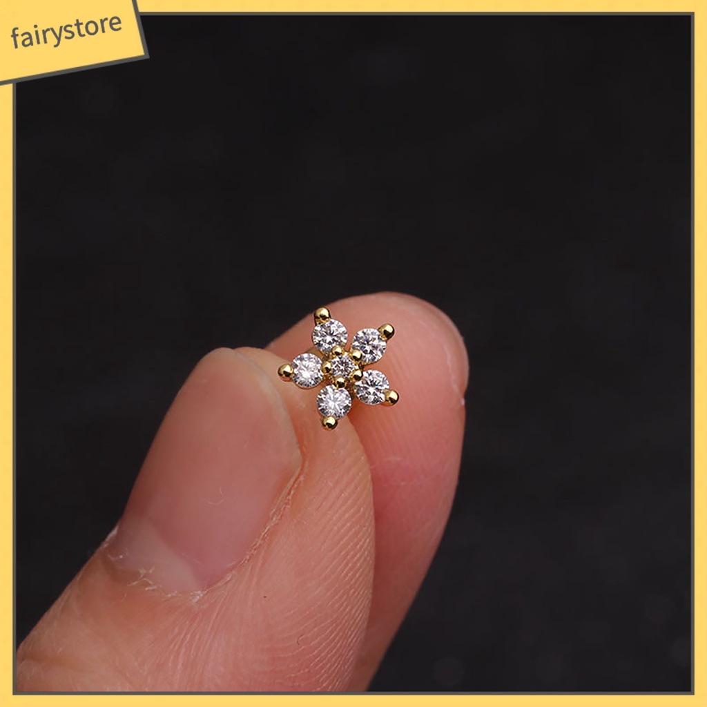 1 Khuyên Xỏ Tai Bằng Thép Không Gỉ Đính Đá Zircon Thời Trang