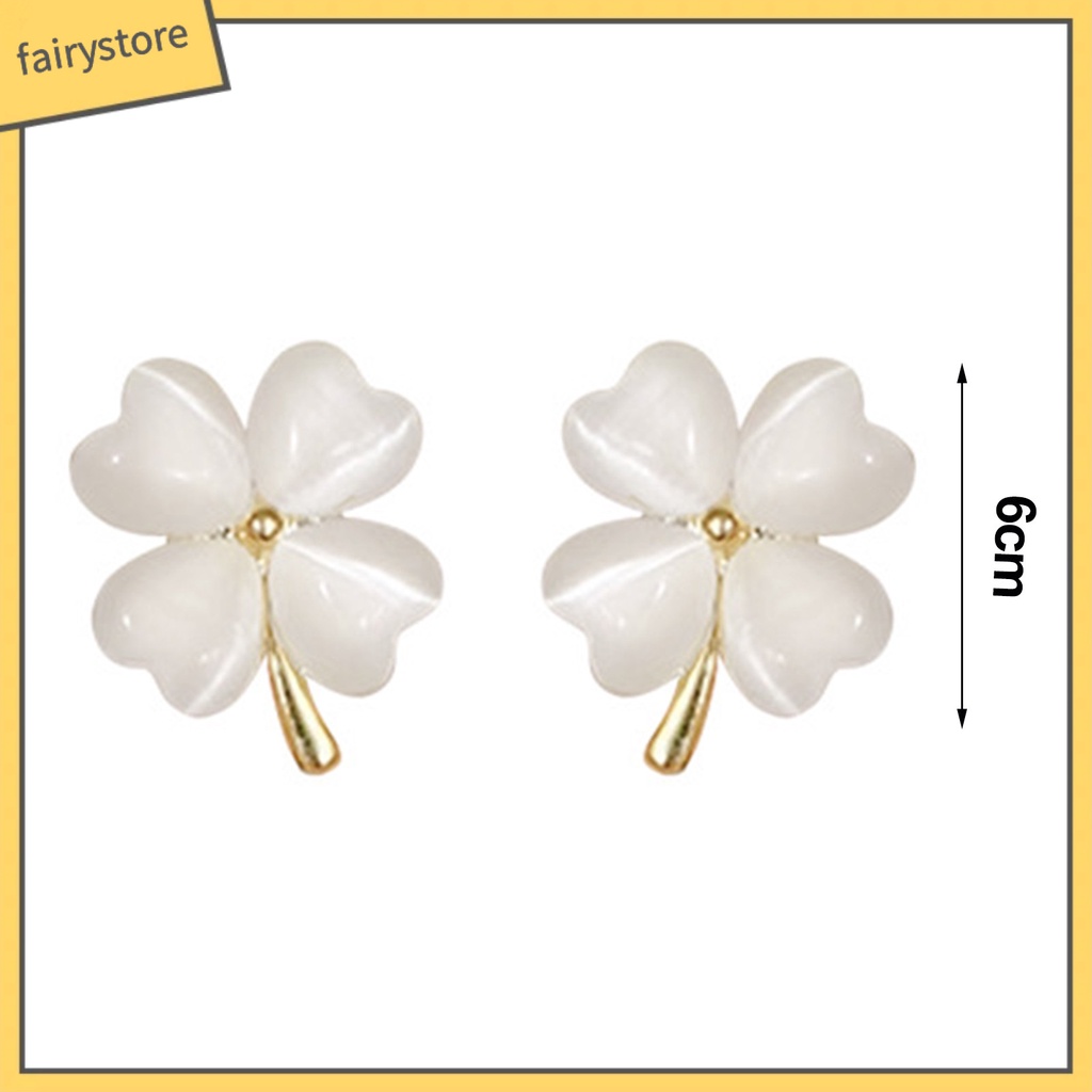 1 Đôi Bông Tai Hình Cỏ Bốn Lá Đính Đá Opal Nhân Tạo Thời Trang
