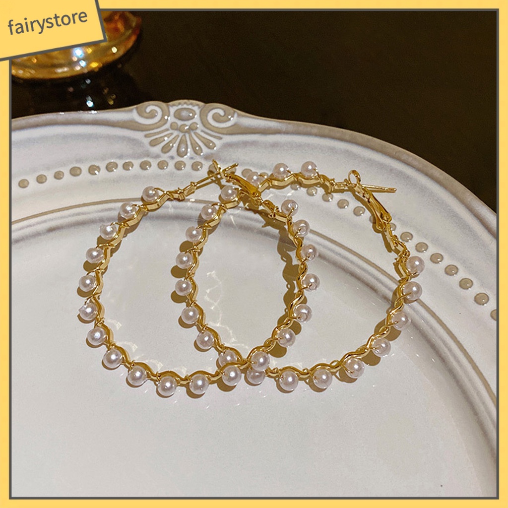 1 Đôi Bông Tai Hình Học Đính Ngọc Trai Giả Lấp Lánh Chống Phai Màu Thời Trang Cho Nữ