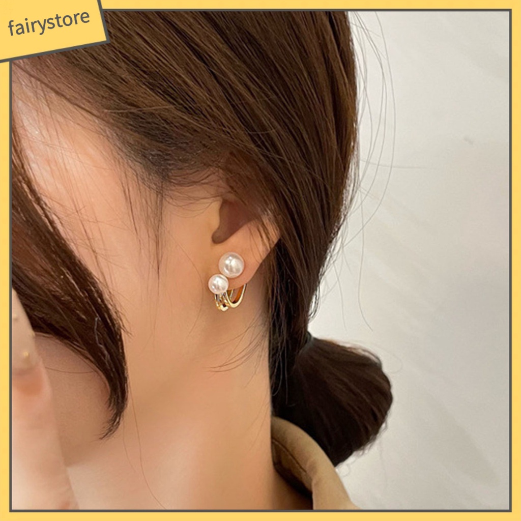 [FRO] 1 Đôi Bông Tai Ngọc Trai Hai Lớp Duyên Dáng Đơn Giản Thích Hợp Làm Quà Tặng