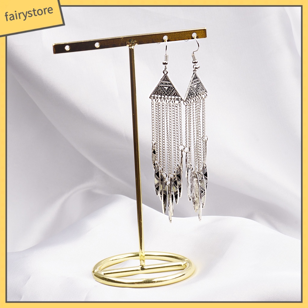 1 Đôi Bông Tai Dáng Dài Mặt Tam Giác Phối Tua Rua Phong Cách Vintage