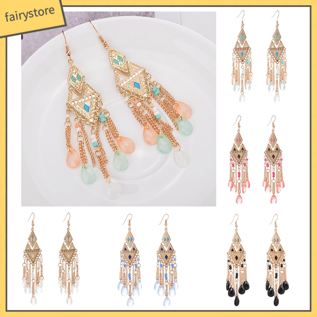 1 Đôi Bông Tai Tua Rua Đính Pha Lê Lấp Lánh