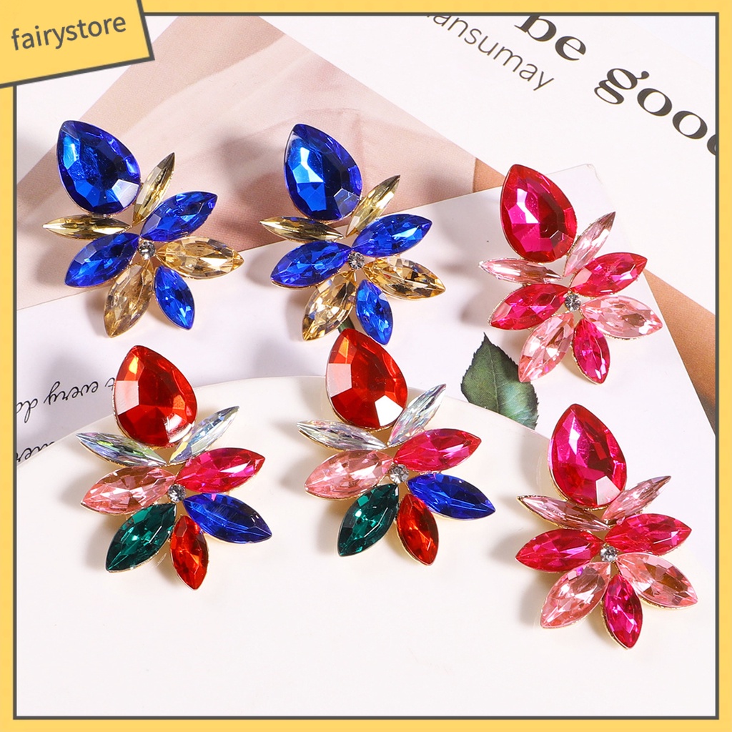 1 Đôi Bông Tai Hợp Kim Hình Giọt Nước Đính Đá Sang Trọng