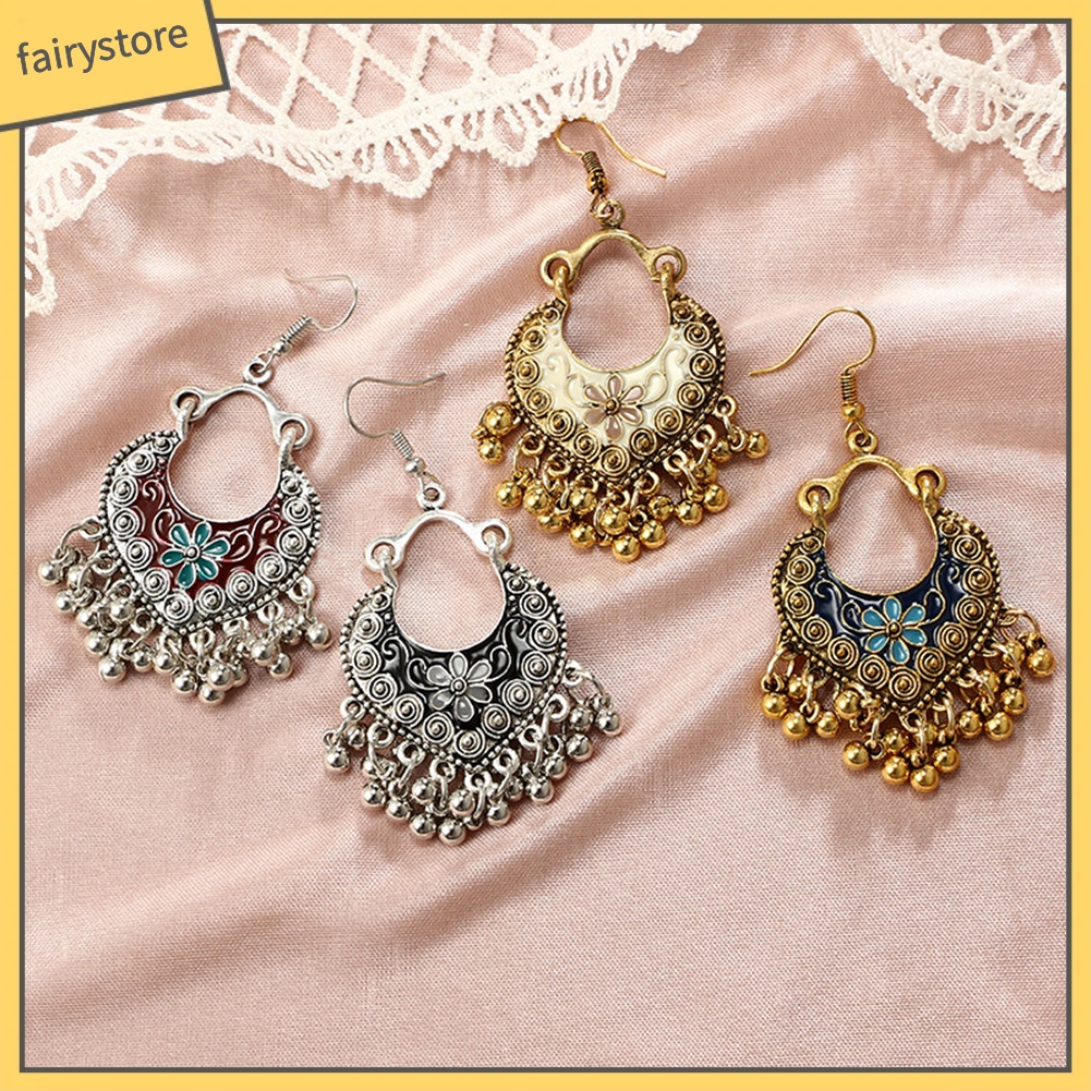 Khuyên Tai Móc Tua Rua Tráng Men Hình Hoa Phong Cách Bohemian Cho Nữ