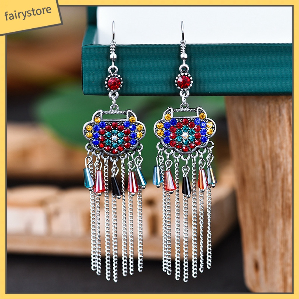 [FRO] Set 2 Bông Tai Dáng Dài Bằng Hợp Kim Dát Đá Cổ Điển Dễ Phối Đồ Dành Cho Nữ