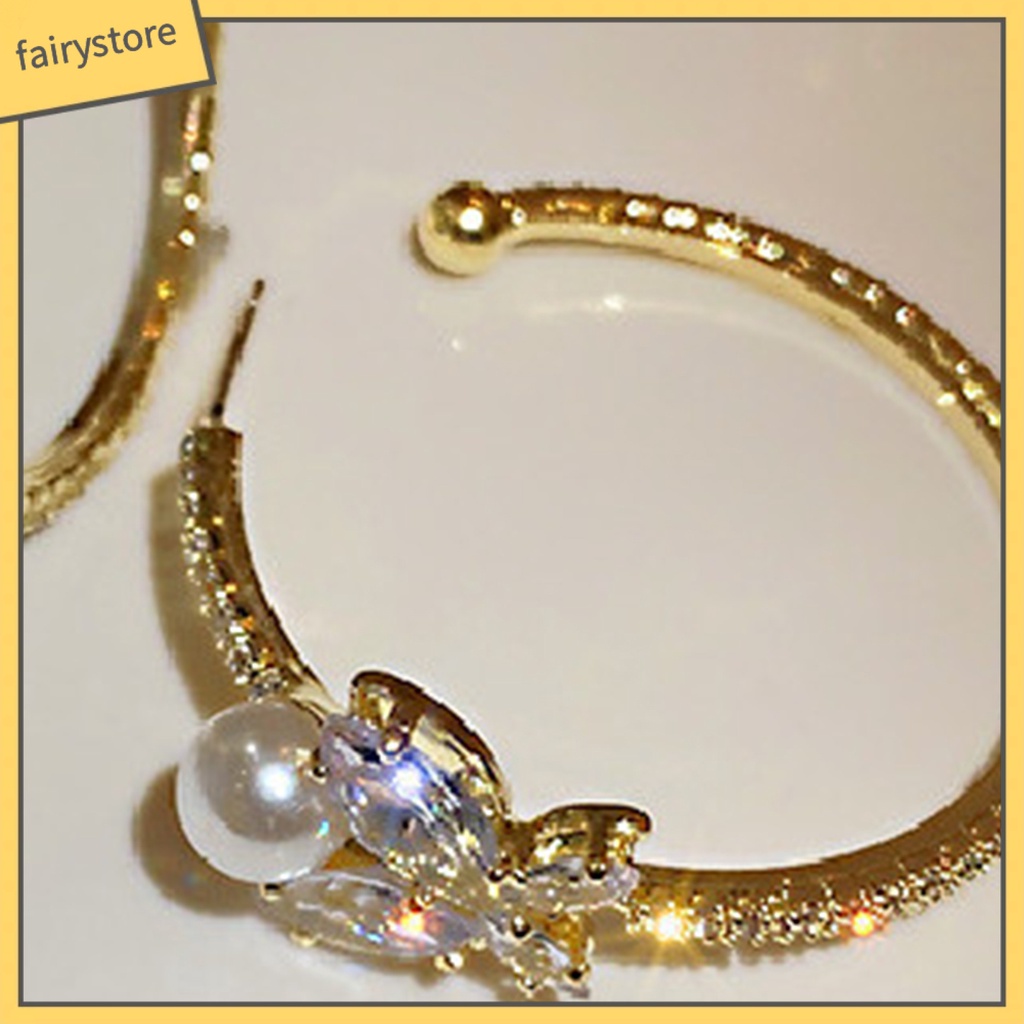 1 Đôi Bông Tai Hình Chữ C Đính Ngọc Trai Giả Thời Trang Dành Cho Nữ