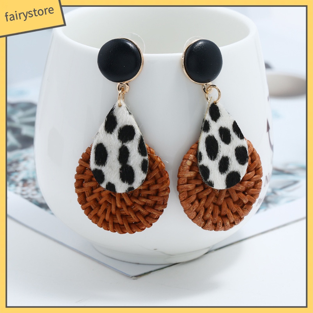 Bông Tai Dáng Dài Bằng Tre Họa Tiết Da Báo Thời Trang