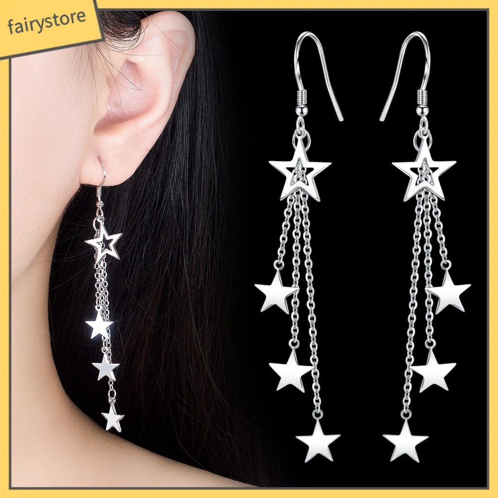 Bông Tai Dạng Móc Tua Rua Hình Ngôi Sao Lấp Lánh Thời Trang Cho Nữ