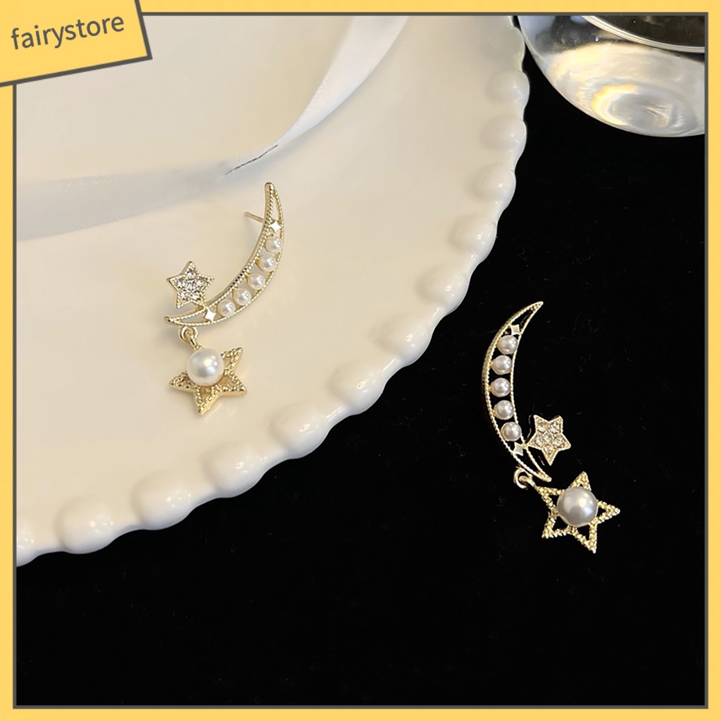 1 Đôi Bông Tai Hình Mặt Trăng / Ngôi Sao Dáng Dài Thiết Kế Tối Giản Thời Trang Dự Tiệc