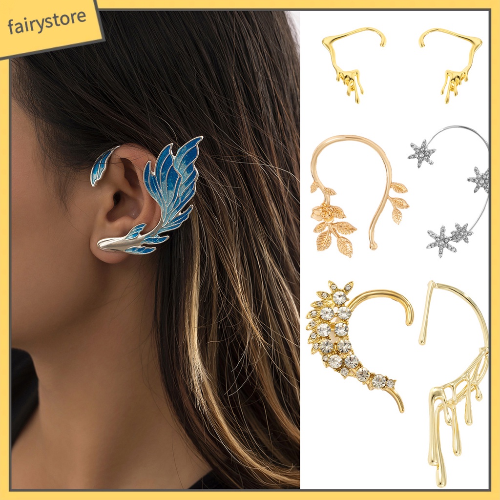 Khuyên Kẹp Vành Tai Hình Đuôi Cá 3D Đính Đá Thời Trang Cho Nữ