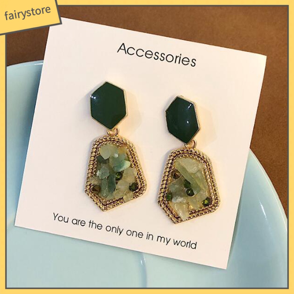 Khuyên Tai Dáng Dài Đính Đá Tự Nhiên Phong Cách Retro Thanh Lịch