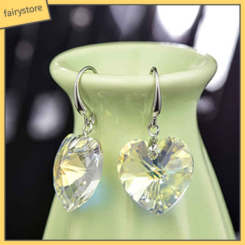 1 Cặp Bông Tai Móc Hình Trái Tim Đính Pha Lê Giả Thời Trang