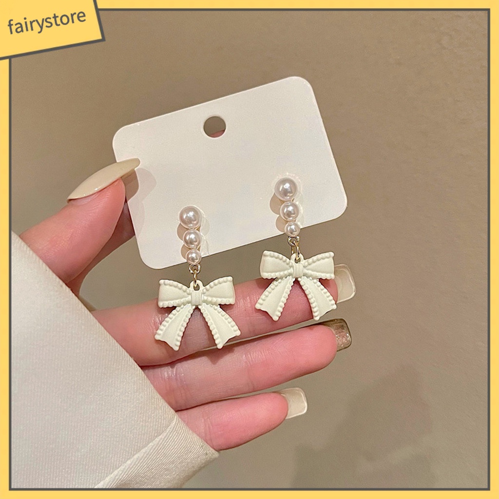 1 Đôi Bông Tai Hình Nơ Đính Ngọc Trai Nhân Tạo Phong Cách Hàn Quốc