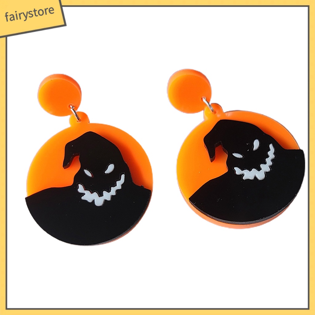 1 Đôi Bông Tai Hình Tròn Bằng Acrylic Họa Tiết Ma Halloween