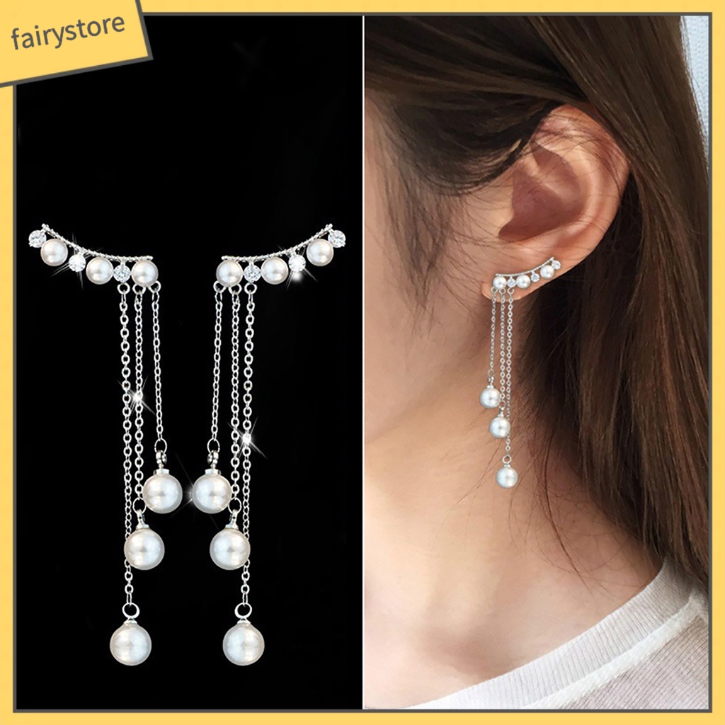 Bông Tai Dáng Dài Đính Ngọc Trai Nhân Tạo Phối Tua Rua Thân Thiện Với Môi Trường Thời Trang Cho Nữ