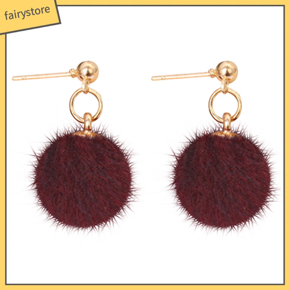 Bông Tai Hình Giọt Nước Gắn Bóng Lông Thời Trang Mùa Đông Cho Nữ