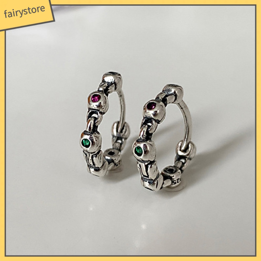 1 Khuyên Tai Tròn Đính Đá Nhiều Màu Sắc Phong Cách Vintage