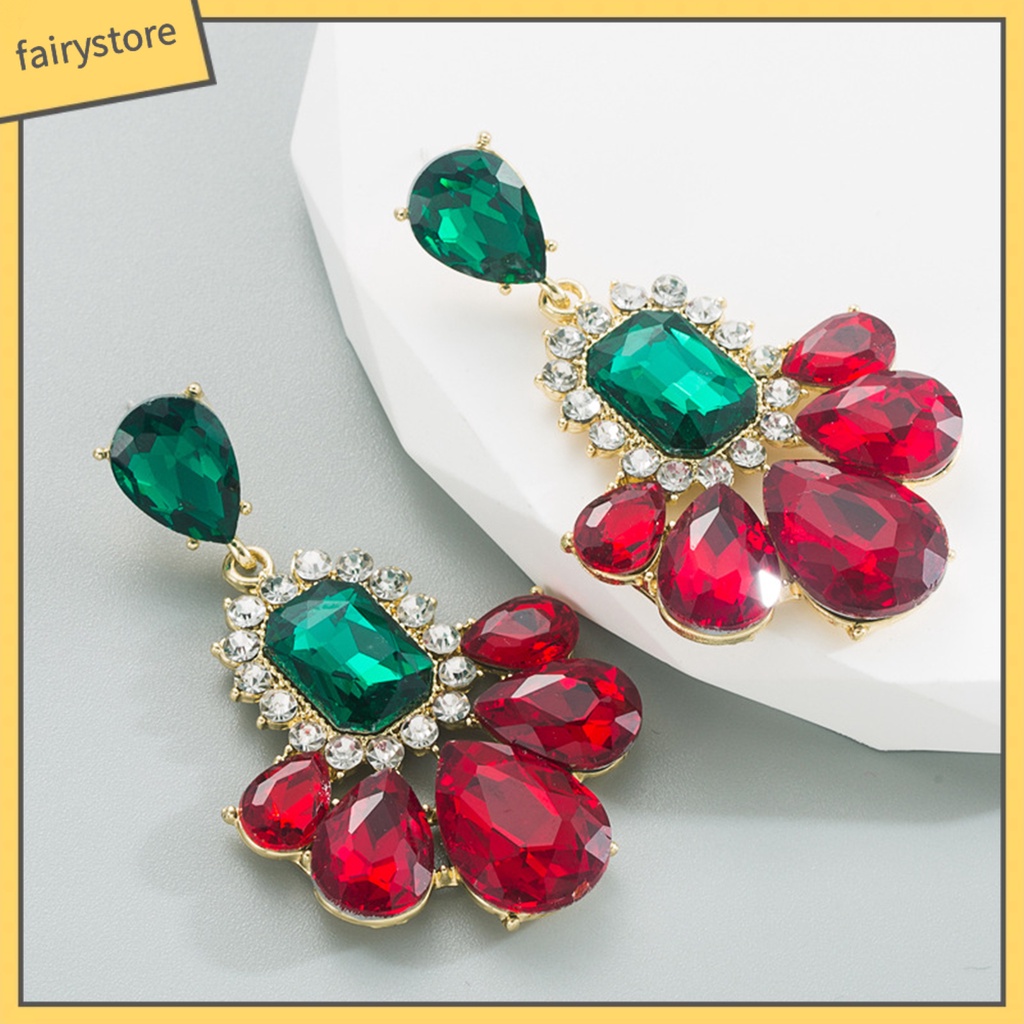 1 Đôi Bông Tai Đính Đá Nhiều Màu Bắt Mắt Phong Cách Vintage