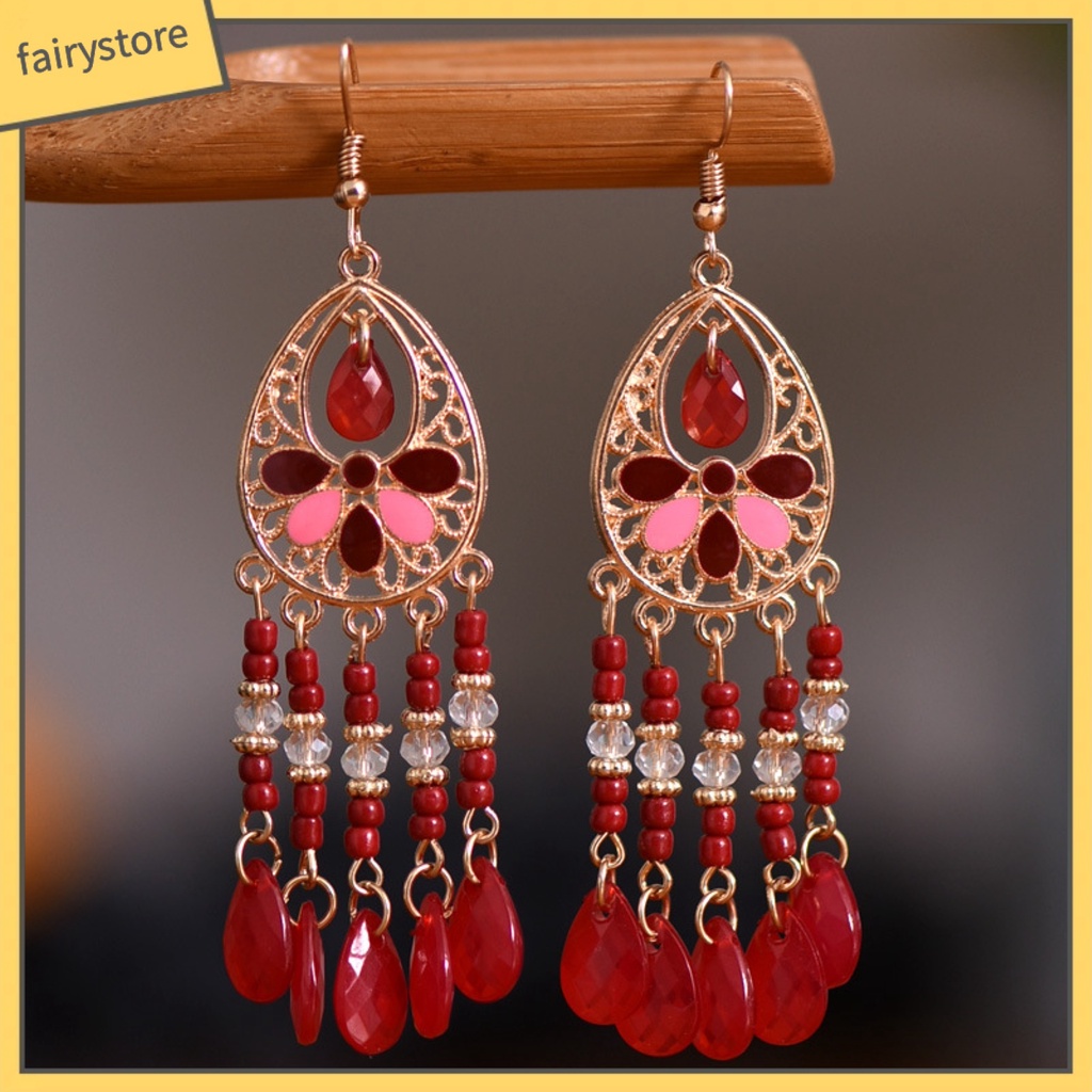 1 Đôi Bông Tai Móc Tua Rua Dáng Dài Phong Cách Bohemian Cổ Điển