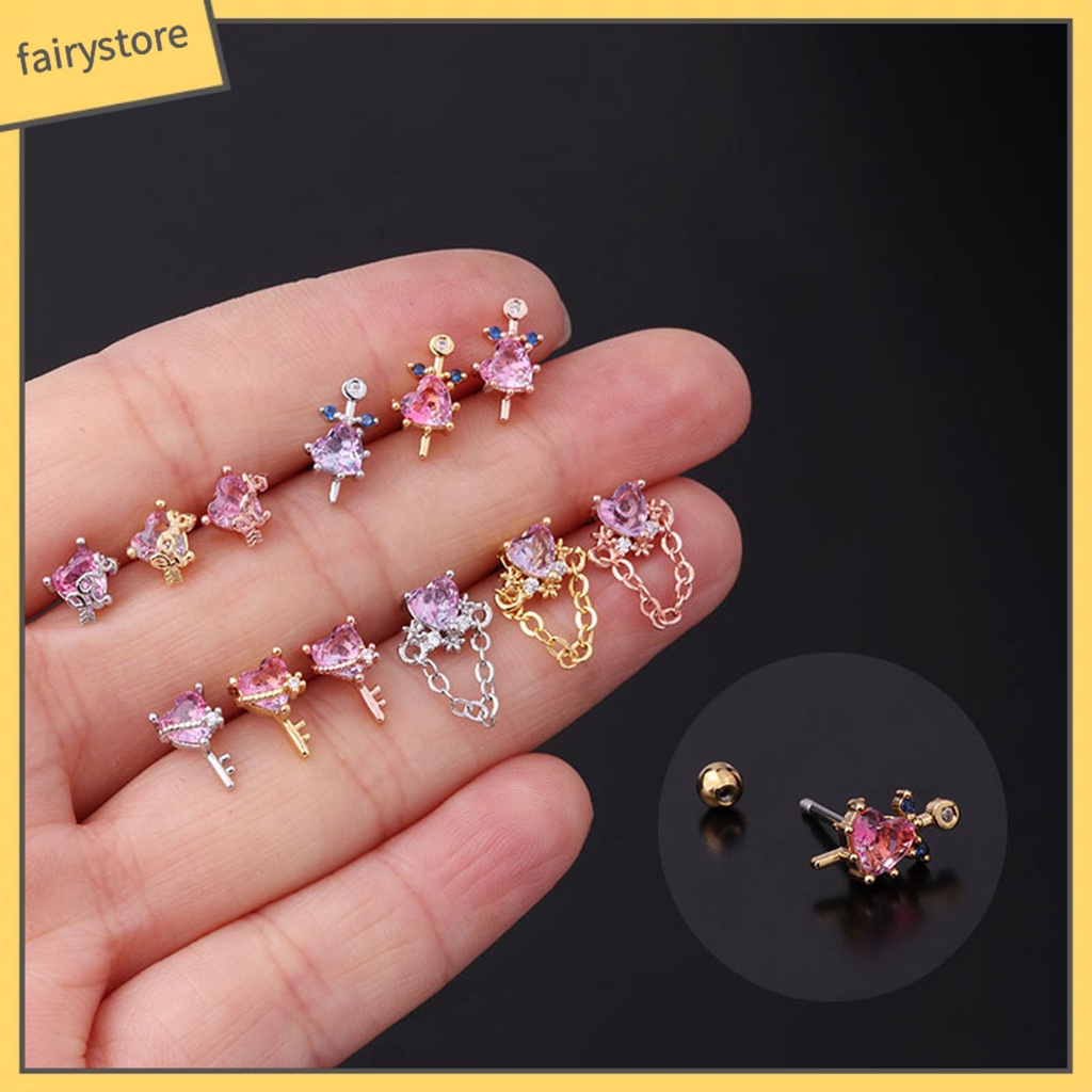 1 Bông Tai Hình Trái Tim Mini Đính Đá Lấp Lánh Cho Nữ