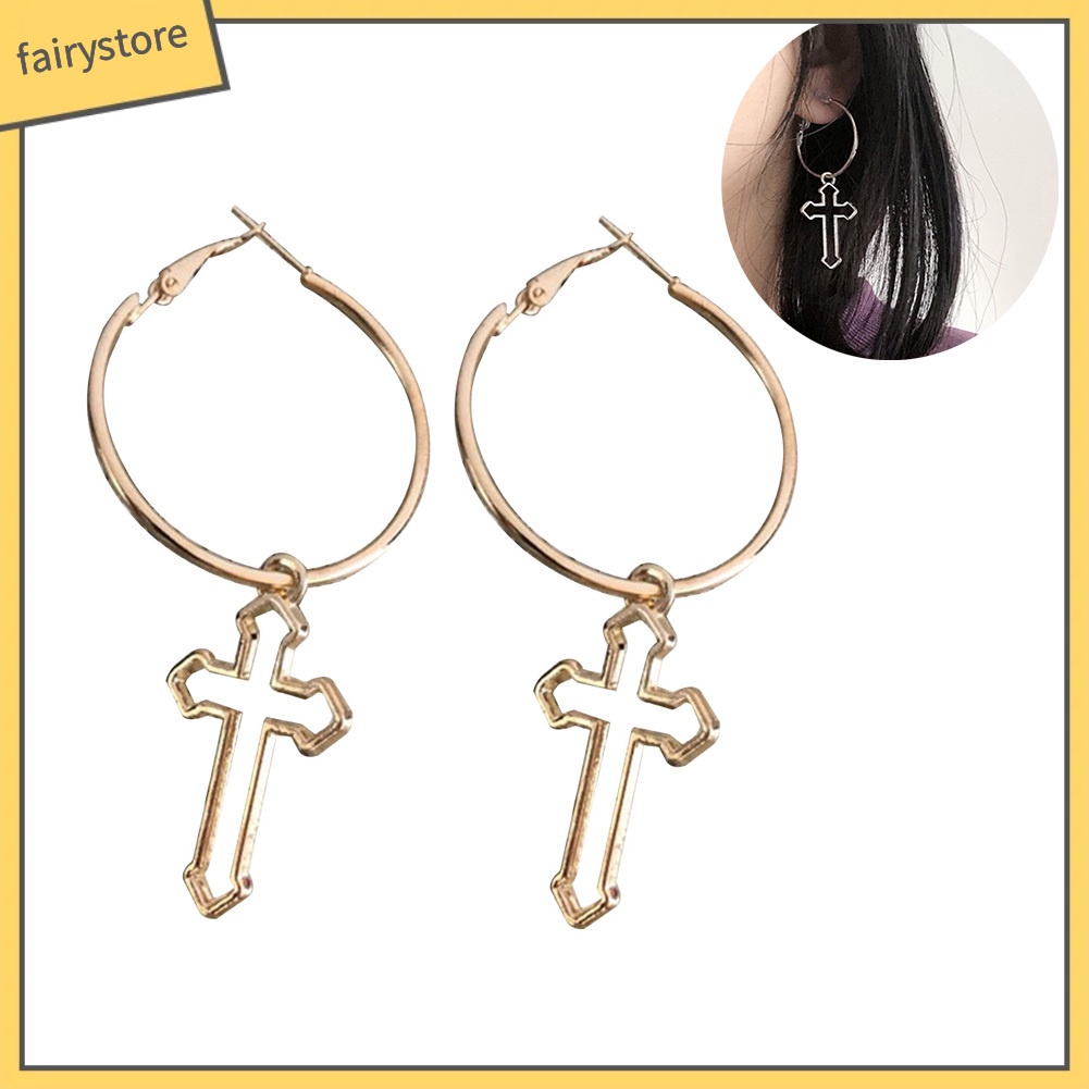 Bông Tai Hình Tròn / Chữ Thập Phong Cách Punk Cá Tính Cho Nữ