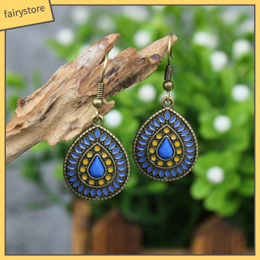 1 Đôi Bông Tai Hình Giọt Nước Đính Kim Tuyến Phong Cách Bohemia Dành Cho Nữ