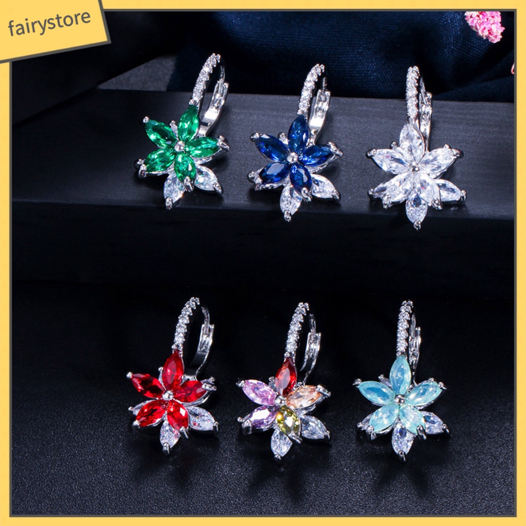 1 Đôi Bông Tai Hình Hoa Đính Đá Lấp Lánh Dùng Hàng Ngày