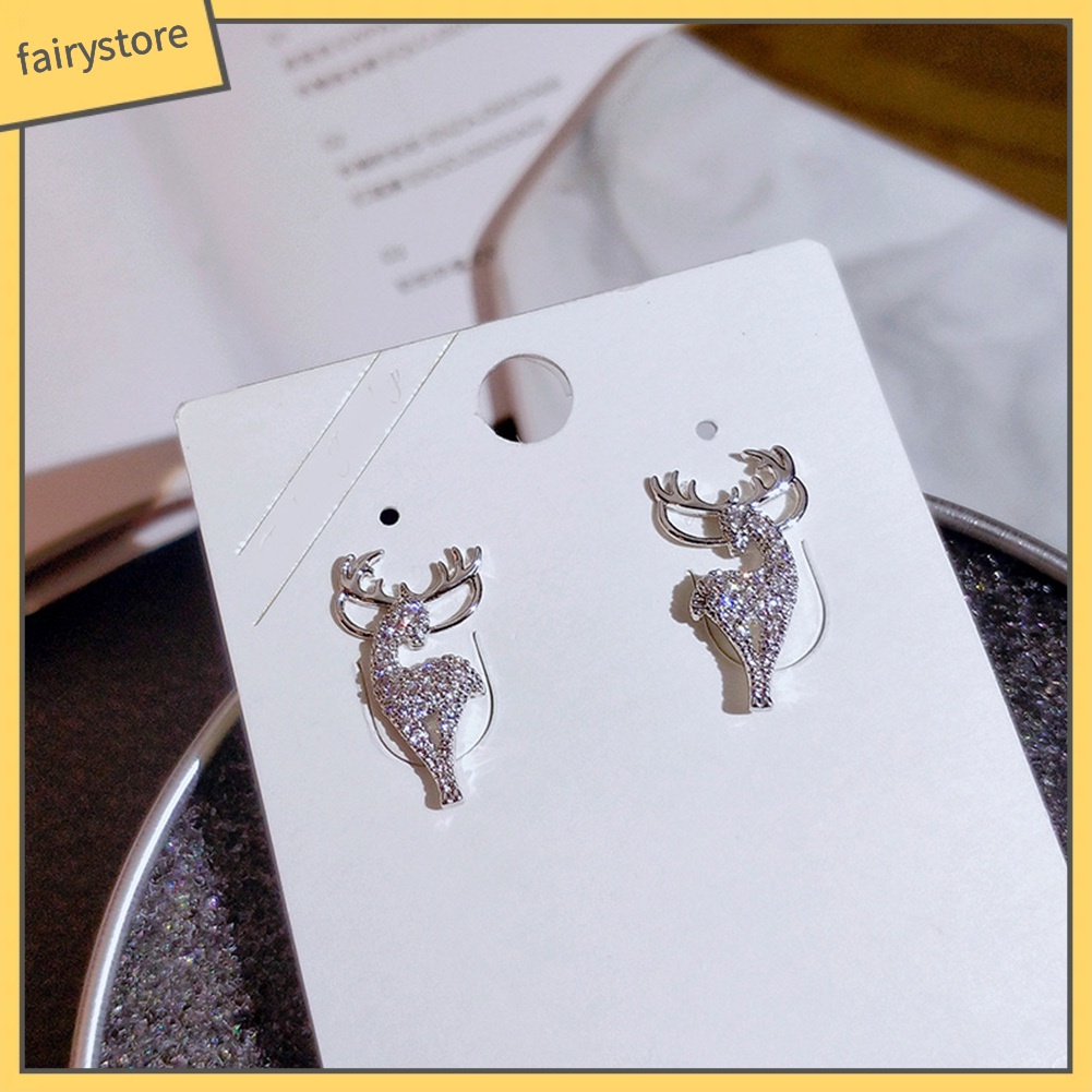 Bông Tai Mạ Bạc Hình Hươu Đính Đá Thời Trang Dành Cho Nữ