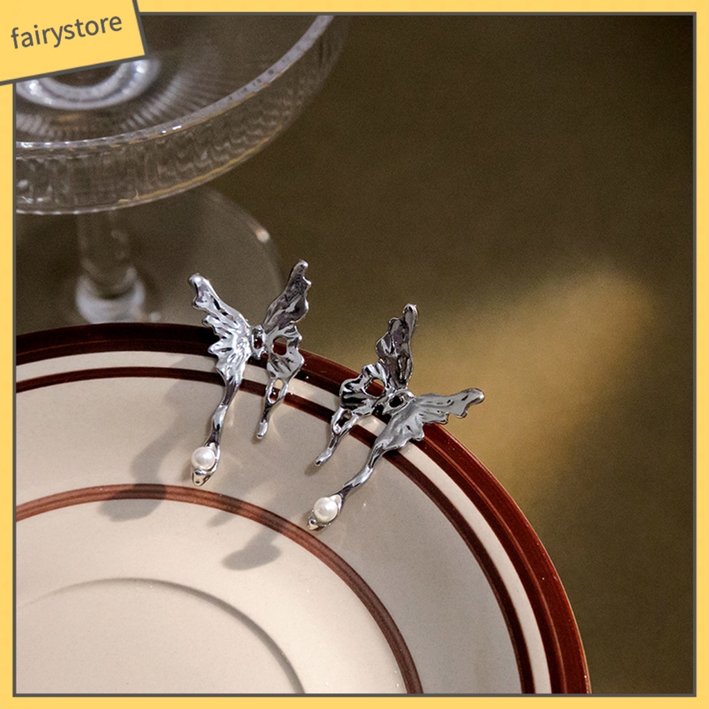 [FRO] 1 Đôi Bông Tai Hình Bướm Nạm Ngọc Trai Giả Bằng Kim Loại Tinh Tế