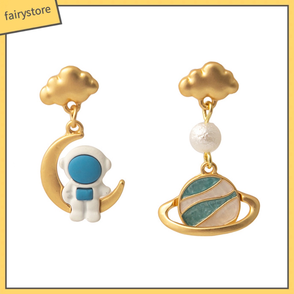 1 Đôi Bông Tai Hình Học / Mặt Trăng / Hành Tinh Hoạt Hình 3D Không Đối Xứng Thời Trang Cho Nữ