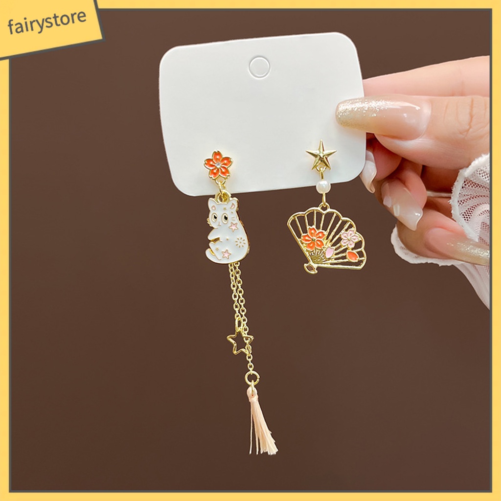 1 Đôi Bông Tai Mạ Điện Hình Hoa / Mèo Hoạt Hình Chống Phai Màu Thời Trang Cho Nữ