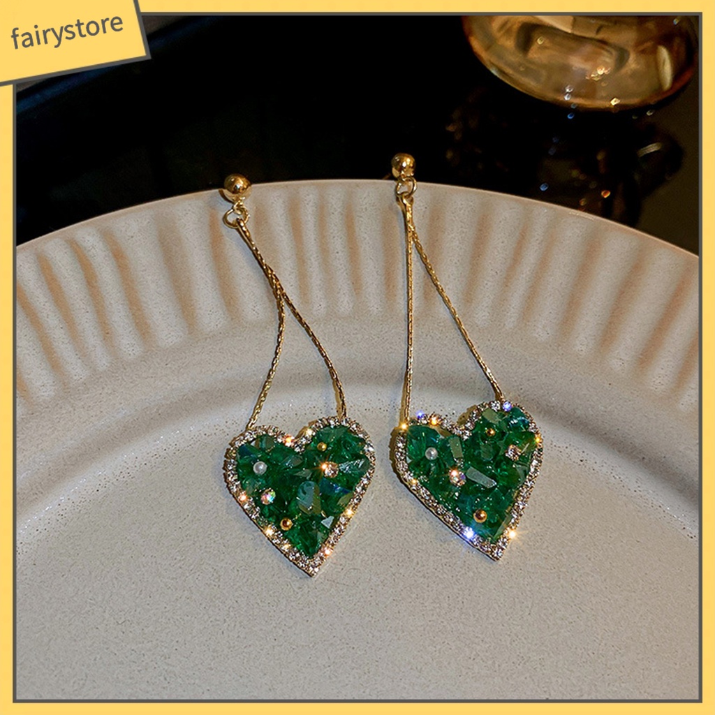 1 Đôi Bông Tai Hình Trái Tim Đính Pha Lê Lấp Lánh