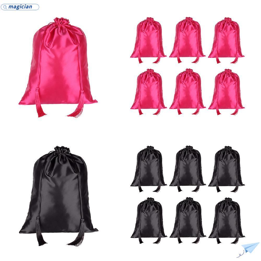 Túi Đựng Tóc Giả Cỡ Lớn Bằng Lụa Satin Màu Đen Có Dây Rút Đa Năng