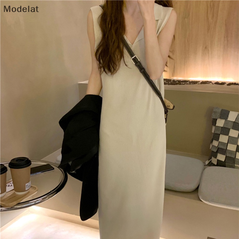 Mfc Đầm Midi Không Tay Màu Trơn Phong Cách Hàn Quốc Cho Nữ