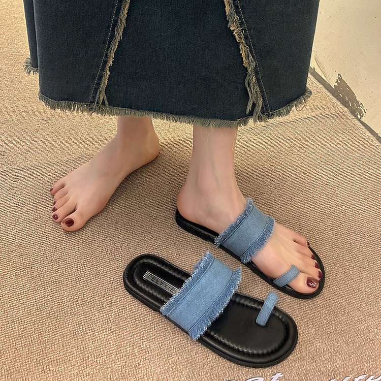 Dép Sandal Da PU Đế Bằng Thời Trang Retro Cá Tính Cho Nữ