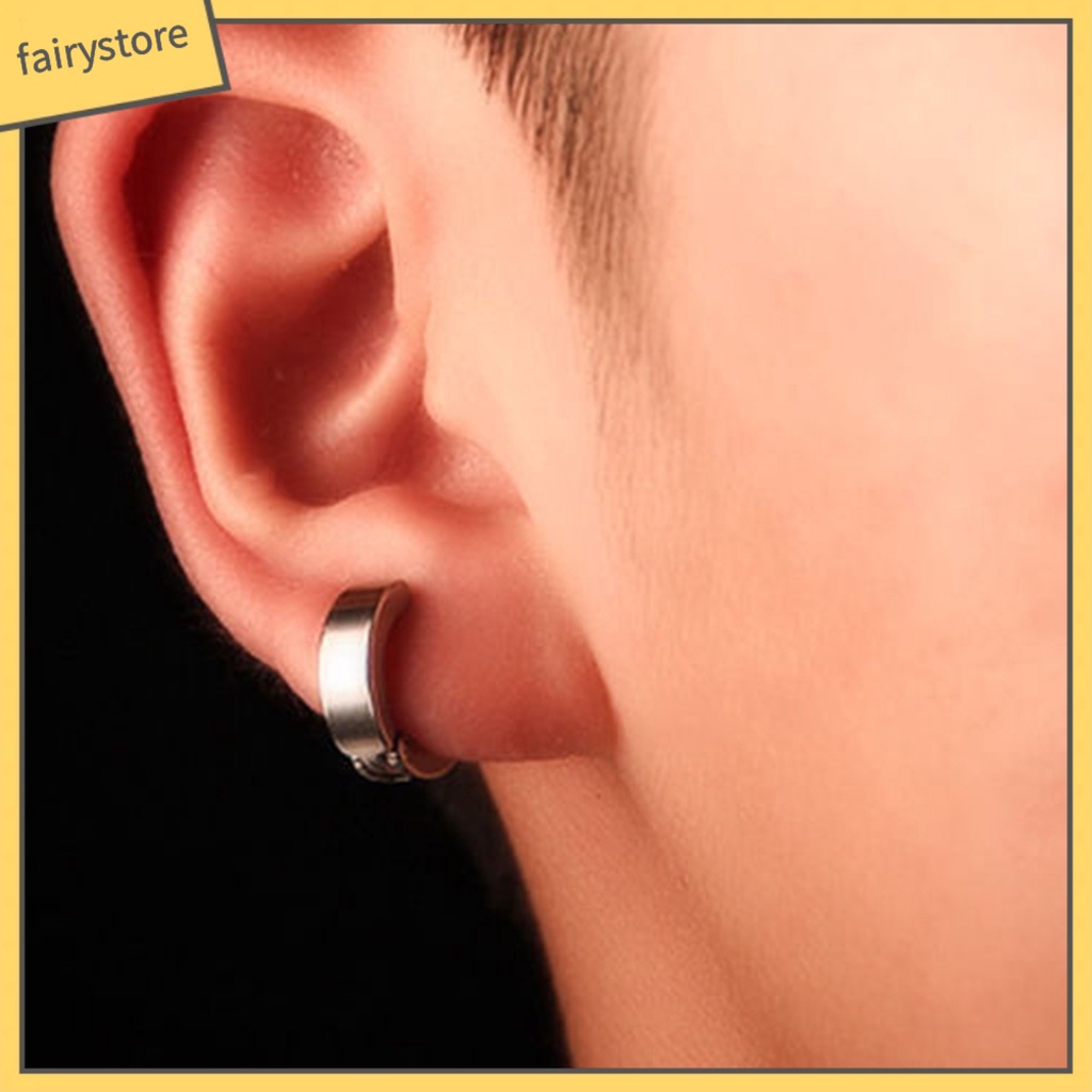 Khuyên Kẹp Vành Tai Tròn Bằng Thép Không Gỉ Phong Cách Punk Cá Tính Dành Cho Nam