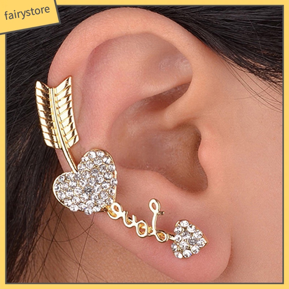 1 Khuyên Vành Tai Hình Mũi Tên / Trái Tim Đính Đá Thời Trang Cho Nữ