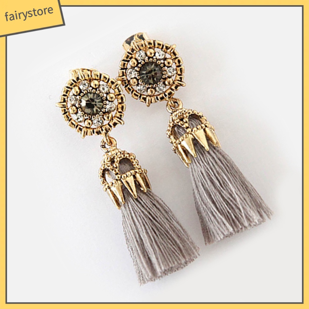 Bông Tai Dài Đính Đá Thời Trang Vintage Cho Nữ