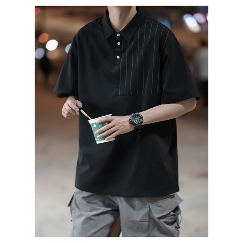 Áo Thun Polo Tay Ngắn Bằng Lụa Lạnh Họa Tiết Sọc Thời Trang Mùa Hè Hàng Mới Dành Cho Bạn Nam