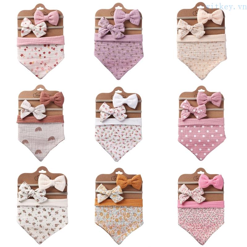 Set 3 Yếm Ăn Cotton Hình Tam Giác Có Nút Điều Chỉnh Được Dành Cho Bé