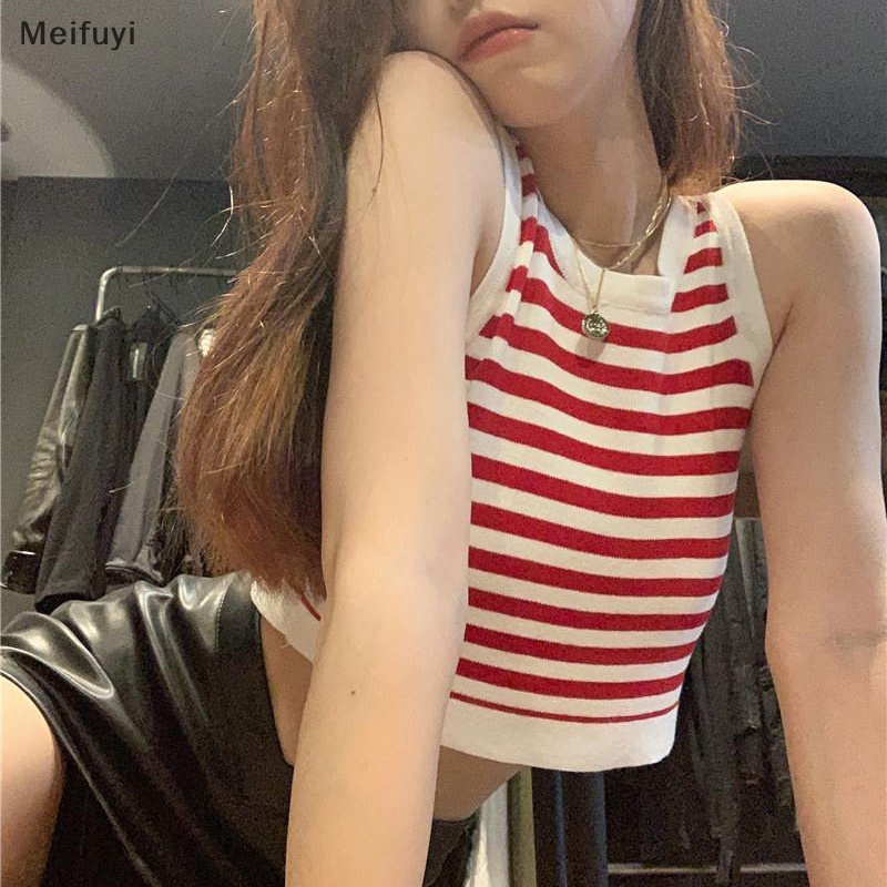 Áo Hai Dây Cổ Tròn Họa Tiết Kẻ Sọc Thời Trang Mùa Hè Quyến Rũ Cho Nữ