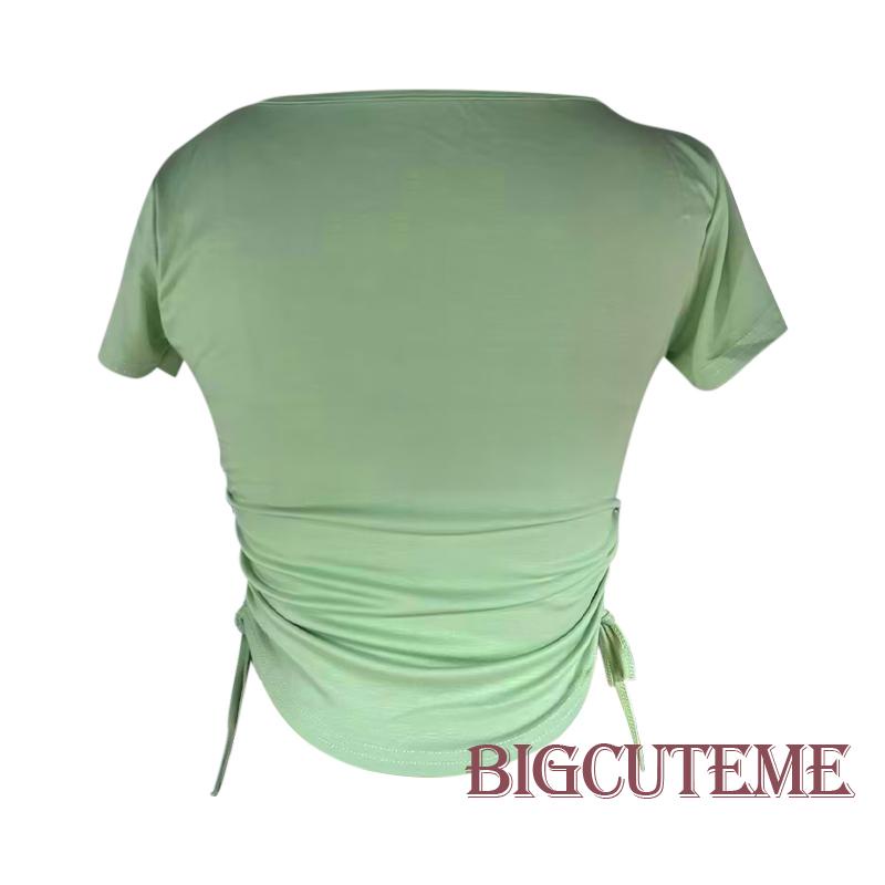 Áo Thun Tay Ngắn Cổ Chữ V Màu Sắc Đơn Giản Dành Cho Nữ