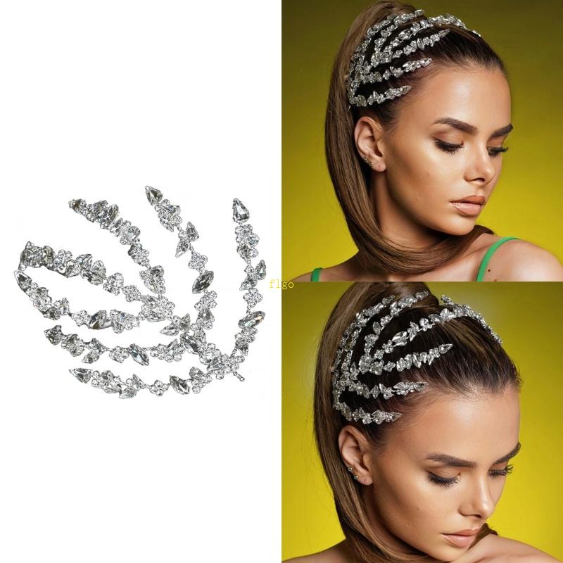 Flgo Vương Miện Đính Kim Cương Pha Lê Nhiều Lớp Lấp Lánh Màu Vàng / Bạc Thanh Lịch Dành Cho Cô Dâu Trong Tiệc Cưới Sup