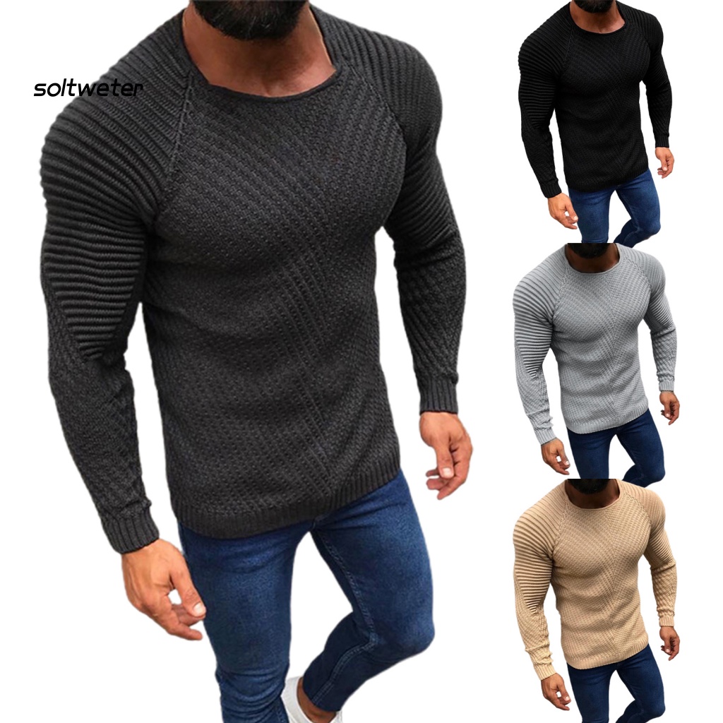 Áo Sweater Dệt Kim Tay Dài Cổ Tròn Màu Sắc Đơn Giản Cho Nam Giới