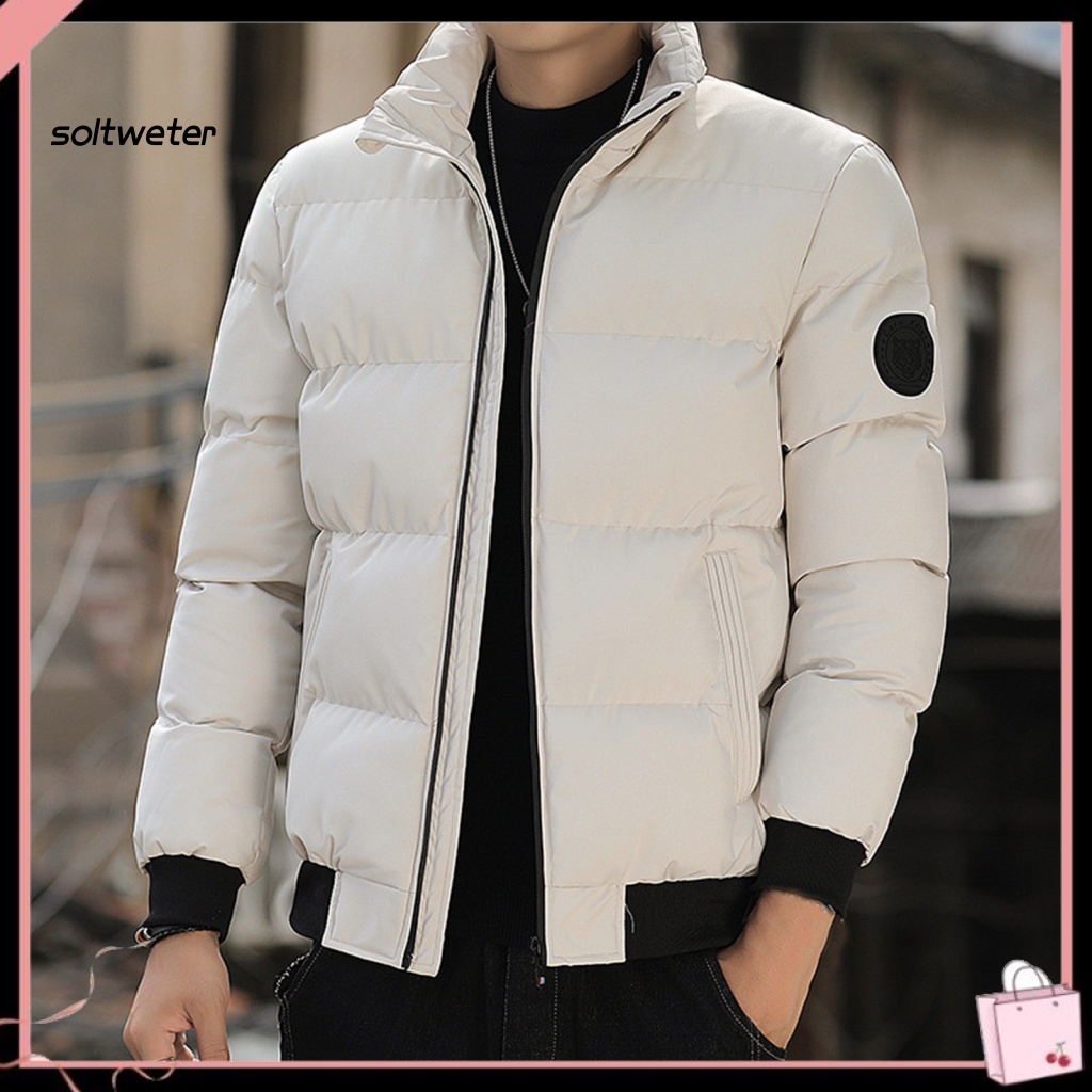 Áo Khoác Phao Cotton Tay Dài Cổ Đứng Khóa Kéo Có Túi Chống Lạnh Phong Cách Đường Phố Cho Nam