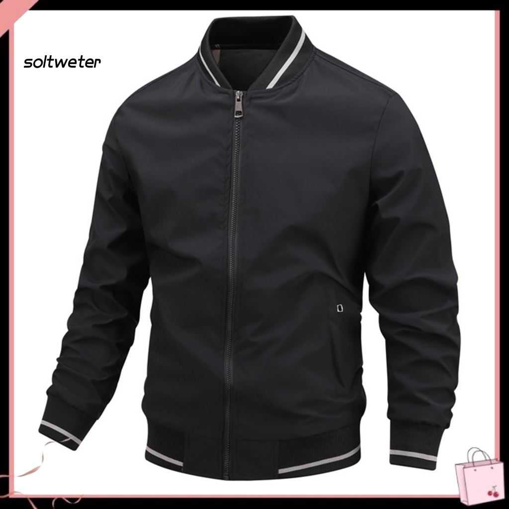 Áo Khoác Bomber Cổ Đứng Dáng Rộng Màu Trơn Phong Cách Đường Phố Thu Đông Cho Nam