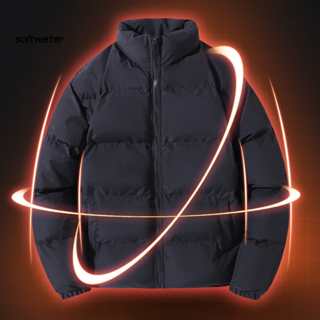 St Áo Khoác Phao Dày Dặn Màu Trơn Tay Dài Cổ Đứng Có Túi Khóa Kéo Có Thể Co Giãn Thời Trang Thu Đông Đường Phố Cho Nam