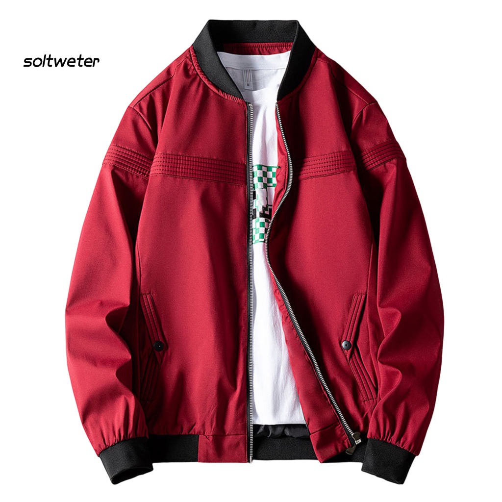 Áo Khoác Bóng Chày Cổ Đứng Dáng Rộng Màu Trơn Có Khóa Kéo Thời Trang Đường Phố Mùa Thu Cho Nam