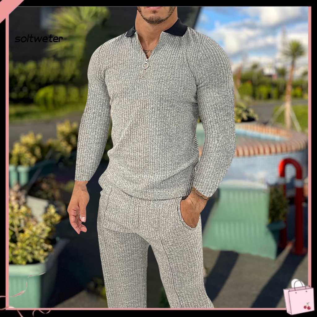 Bộ 2 Món Áo Cổ Bẻ + Quần Dài Lưng Thun Màu Sắc Thời Trang Mùa Thu Cho Nam