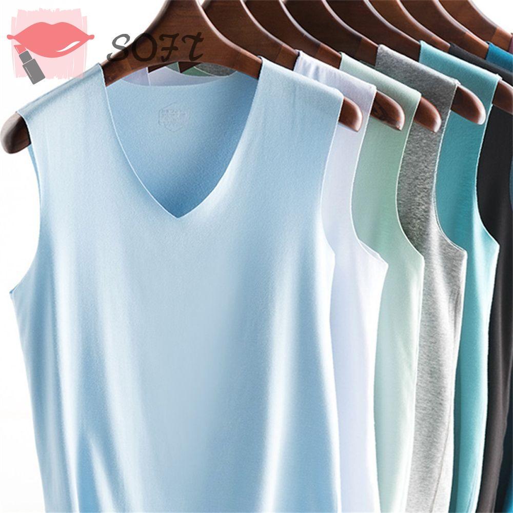 Áo Ba Lỗ Vải Lụa Lạnh Co Giãn Màu Trơn Thời Trang Mùa Hè Cho Nam